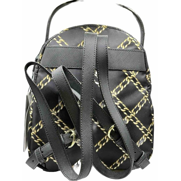Karl Lagerfeld Paris Amour Mini Backpack Nylon Black Gold Chain Pattern NWT - Picture 2 of 5